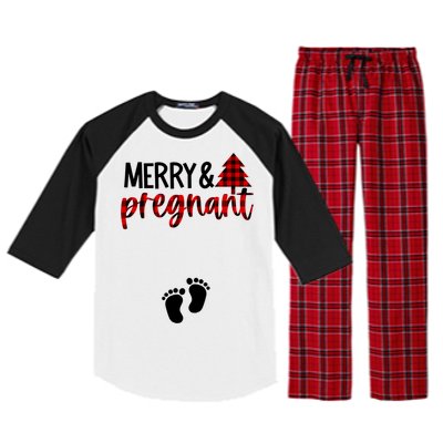 Merry And Bright Pregnant Christmas Pregnancy Announcet Funny Gift Raglan Sleeve Pajama Set