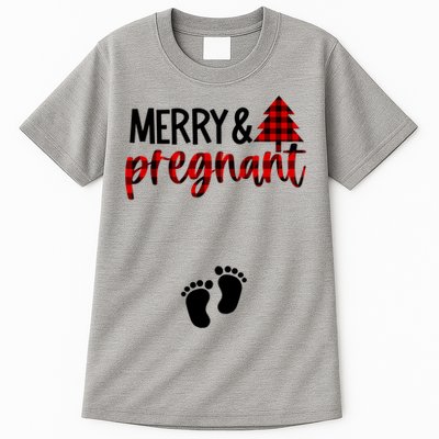 Merry And Bright Pregnant Christmas Pregnancy Announcet Funny Gift Tall T-Shirt