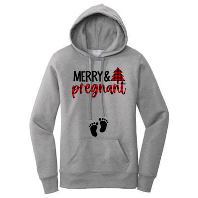 Merry And Bright Pregnant Christmas Pregnancy Announcet Funny Gift Women's Pullover Hoodie