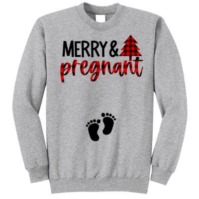 Merry And Bright Pregnant Christmas Pregnancy Announcet Funny Gift Tall Sweatshirt