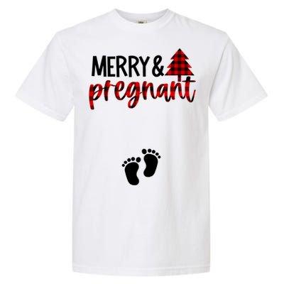 Merry And Bright Pregnant Christmas Pregnancy Announcet Funny Gift Garment-Dyed Heavyweight T-Shirt