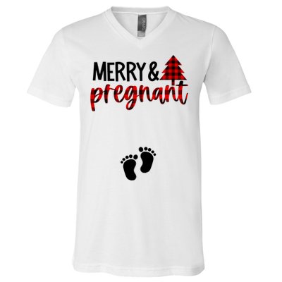 Merry And Bright Pregnant Christmas Pregnancy Announcet Funny Gift V-Neck T-Shirt