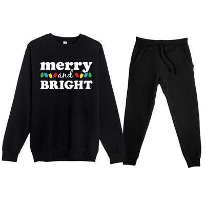 Merry And Bright Christmas Lights Hoodie Premium Crewneck Sweatsuit Set