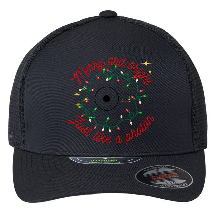 Merry And Bright Just Like A Photon Physics Christmas Flexfit Unipanel Trucker Cap