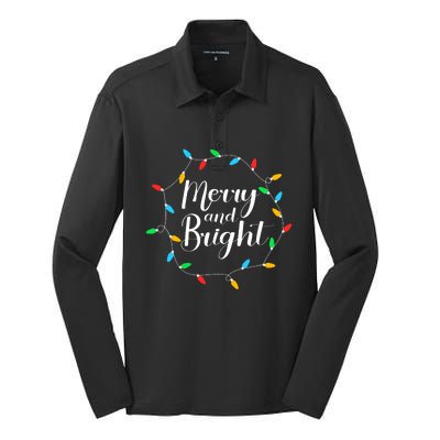 Merry And Bright Christmas Lights Silk Touch Performance Long Sleeve Polo