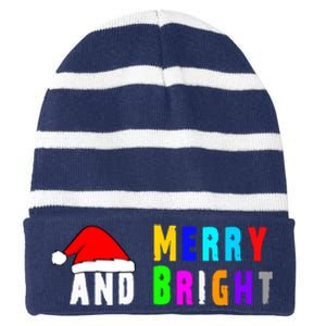 Merry And Bright Striped Beanie with Solid Band