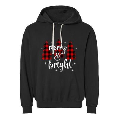 Merry And Bright Matching Family Gifts Xmas Trees Raglan Baseball Garment-Dyed Fleece Hoodie