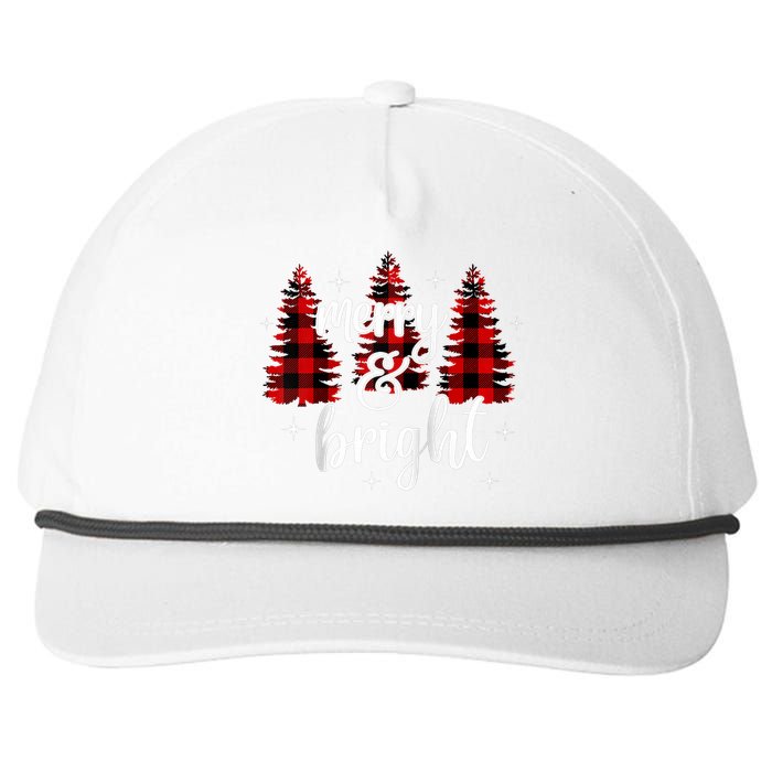 Merry And Bright Matching Family Gifts Xmas Trees Raglan Baseball Snapback Five-Panel Rope Hat