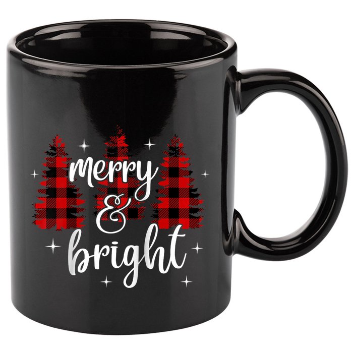 Merry And Bright Matching Family Gifts Xmas Trees Raglan Baseball 11oz C Handle Ceramic Mug