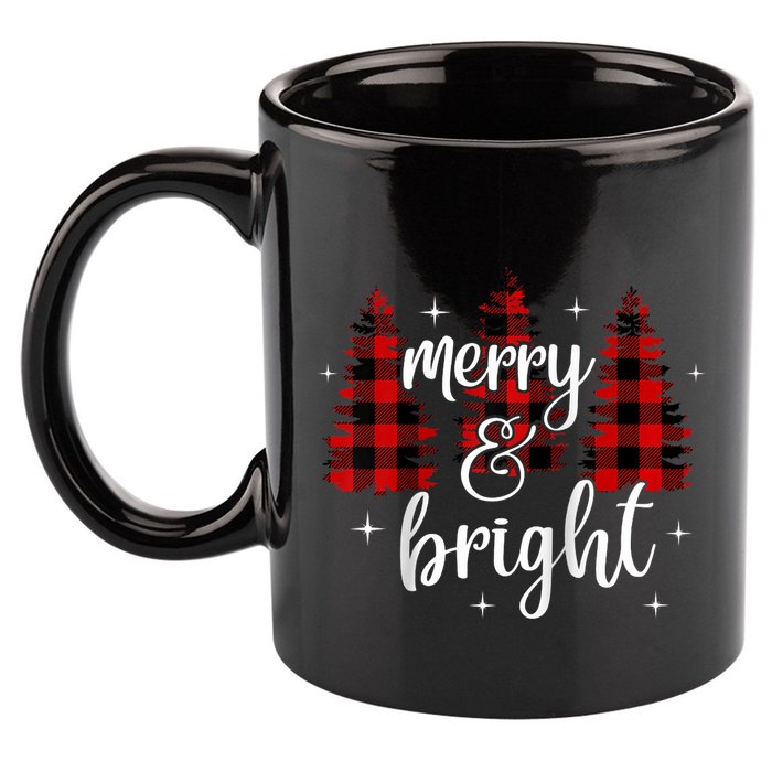 Merry And Bright Matching Family Gifts Xmas Trees Raglan Baseball 11oz C Handle Ceramic Mug