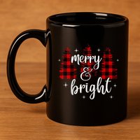 Merry And Bright Matching Family Gifts Xmas Trees Raglan Baseball 11oz C Handle Ceramic Mug
