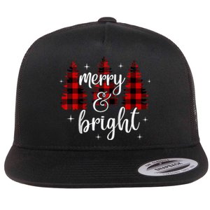 Merry And Bright Matching Family Gifts Xmas Trees Raglan Baseball Flat Bill Trucker Hat