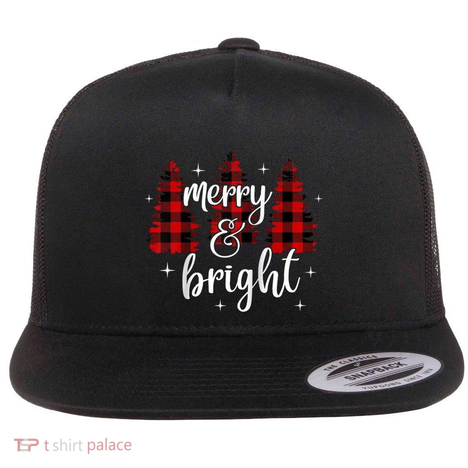 Merry And Bright Matching Family Gifts Xmas Trees Raglan Baseball Flatbill Hat