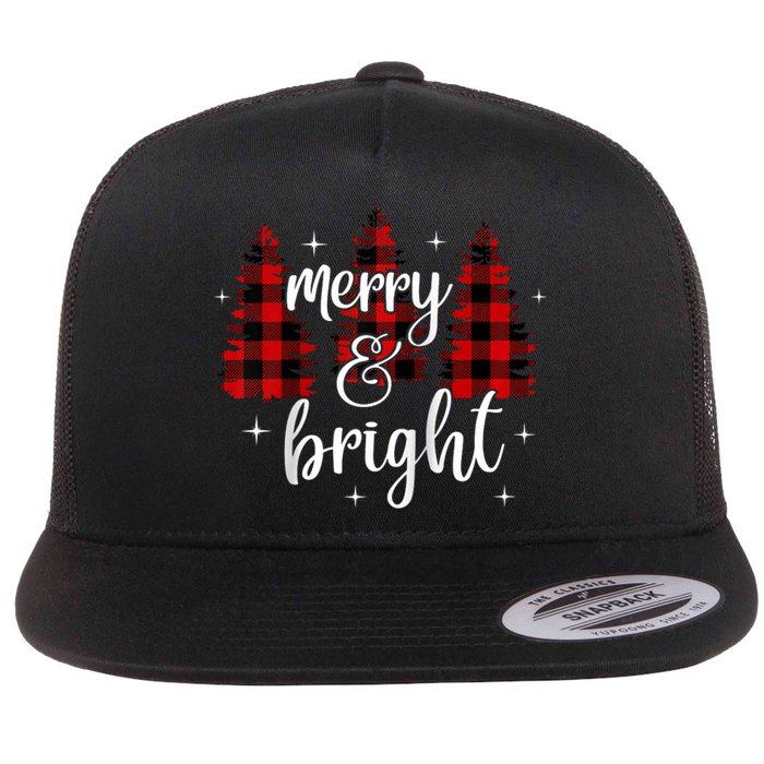 Merry And Bright Matching Family Gifts Xmas Trees Raglan Baseball Flat Bill Trucker Hat