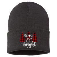 Merry And Bright Matching Family Gifts Xmas Trees Raglan Baseball Sustainable Knit Beanie