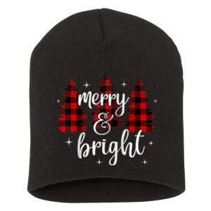 Merry And Bright Matching Family Gifts Xmas Trees Raglan Baseball Short Acrylic Beanie