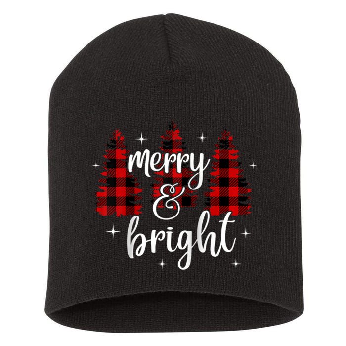 Merry And Bright Matching Family Gifts Xmas Trees Raglan Baseball Short Acrylic Beanie