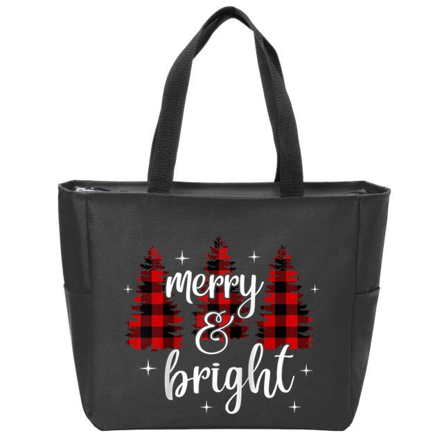 Merry And Bright Matching Family Gifts Xmas Trees Raglan Baseball Zip Tote Bag