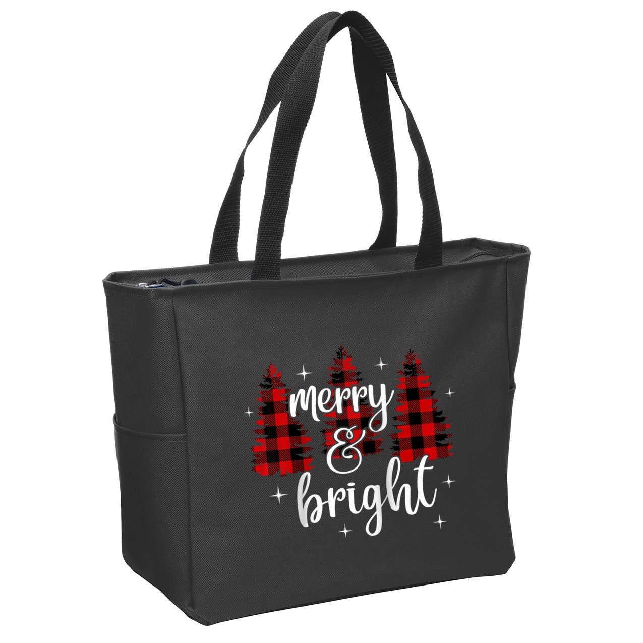 Merry And Bright Matching Family Gifts Xmas Trees Raglan Baseball Zip Tote Bag