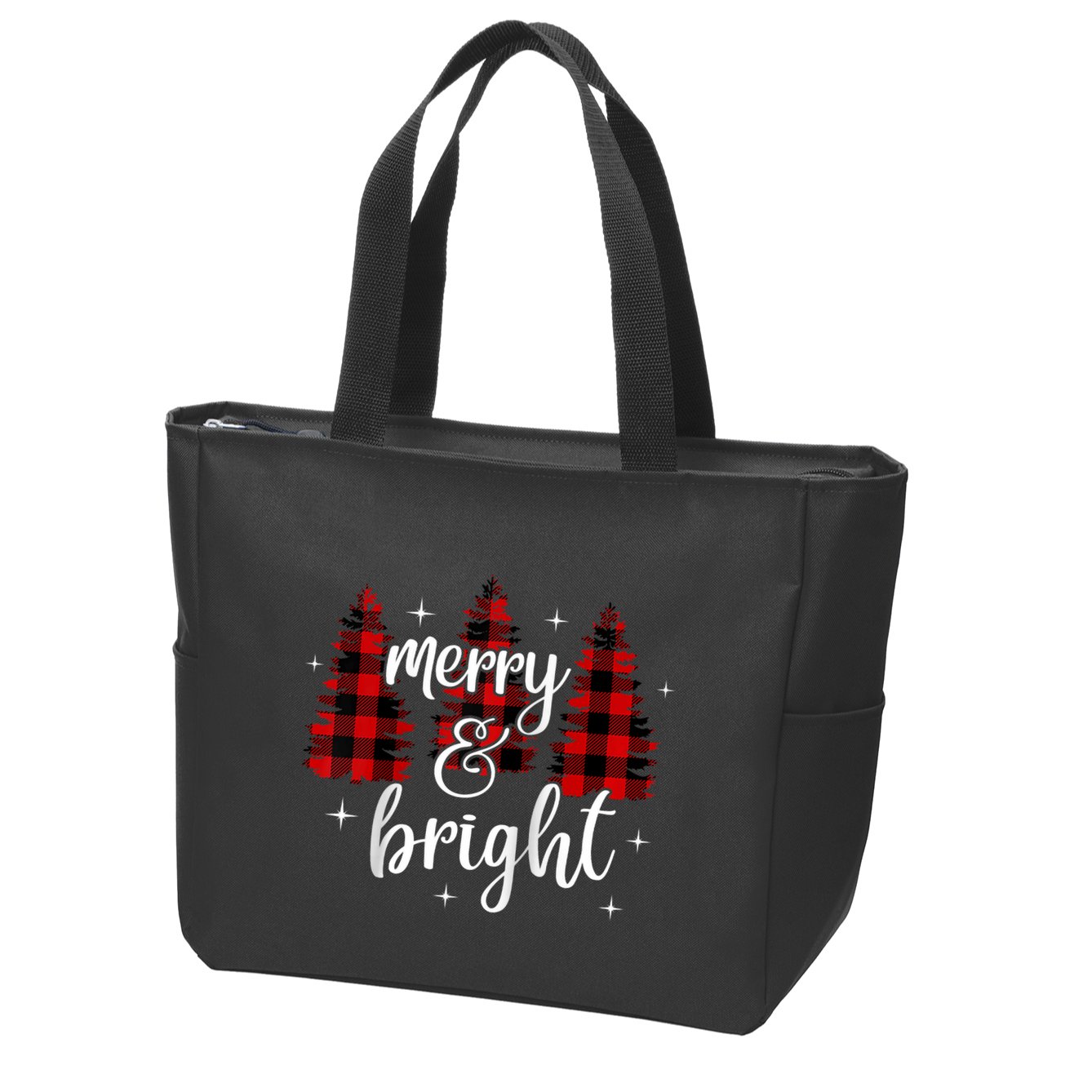 Merry And Bright Matching Family Gifts Xmas Trees Raglan Baseball Zip Tote Bag