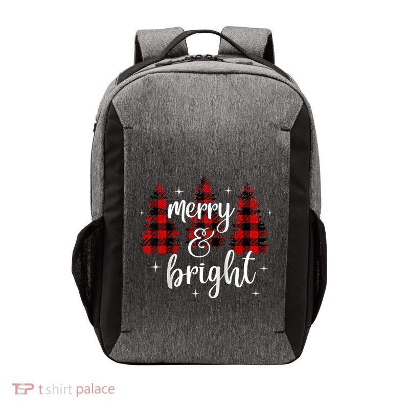 Merry And Bright Matching Family Gifts Xmas Trees Raglan Baseball Vector Backpack