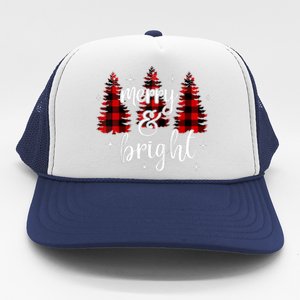 Merry And Bright Matching Family Gifts Xmas Trees Raglan Baseball Trucker Hat