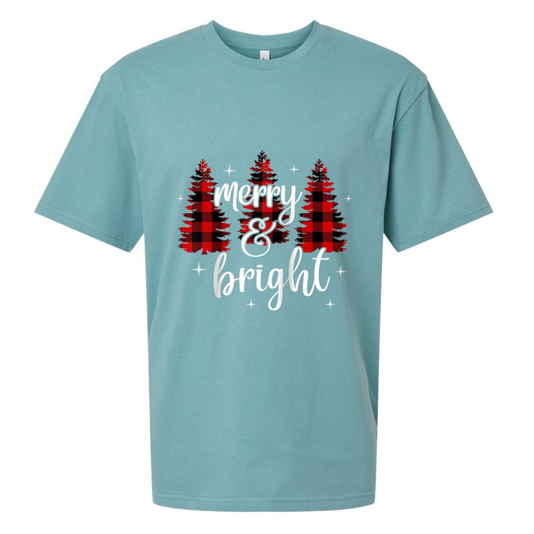 Merry And Bright Matching Family Gifts Xmas Trees Raglan Baseball Sueded Cloud Jersey T-Shirt