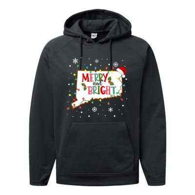 Merry And Bright Christmas Lights Xmas Connecticut State Premium Performance Fleece Hoodie