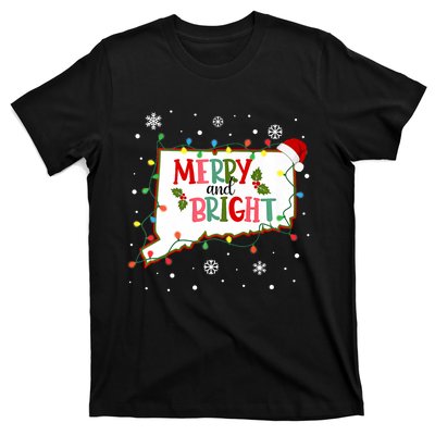 Merry And Bright Christmas Lights Xmas Connecticut State Premium T-Shirt