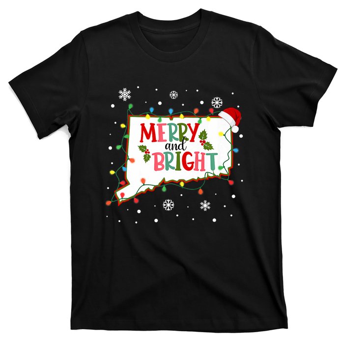 Merry And Bright Christmas Lights Xmas Connecticut State Premium T-Shirt