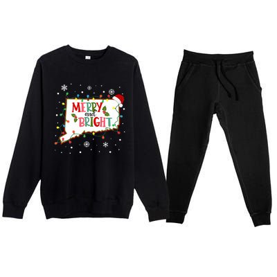 Merry And Bright Christmas Lights Xmas Connecticut State Premium Premium Crewneck Sweatsuit Set