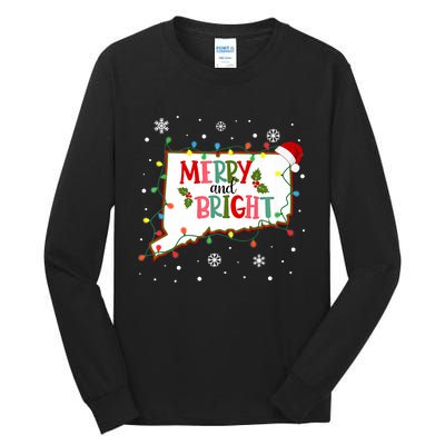 Merry And Bright Christmas Lights Xmas Connecticut State Premium Tall Long Sleeve T-Shirt