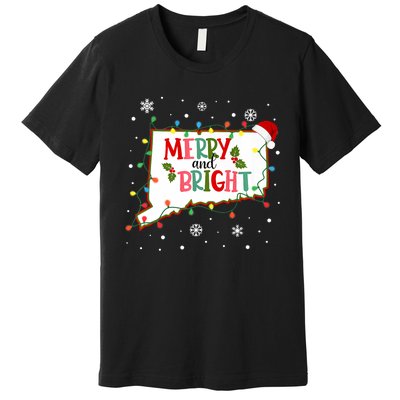 Merry And Bright Christmas Lights Xmas Connecticut State Premium Premium T-Shirt