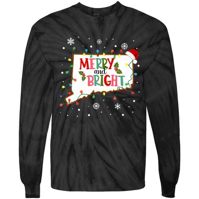 Merry And Bright Christmas Lights Xmas Connecticut State Premium Tie-Dye Long Sleeve Shirt