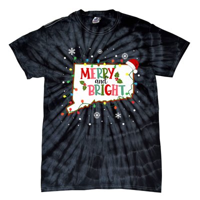 Merry And Bright Christmas Lights Xmas Connecticut State Premium Tie-Dye T-Shirt