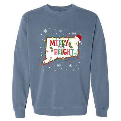 Merry And Bright Christmas Lights Xmas Connecticut State Premium Garment-Dyed Sweatshirt