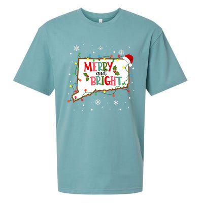 Merry And Bright Christmas Lights Xmas Connecticut State Premium Sueded Cloud Jersey T-Shirt