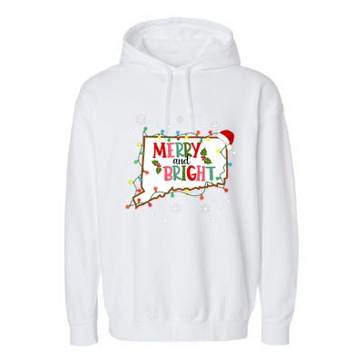 Merry And Bright Christmas Lights Xmas Connecticut State Premium Garment-Dyed Fleece Hoodie