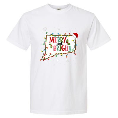 Merry And Bright Christmas Lights Xmas Connecticut State Premium Garment-Dyed Heavyweight T-Shirt