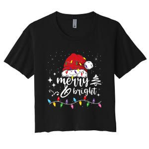 Merry And Bright Christmas Lights Xmas Women's Crop Top Tee