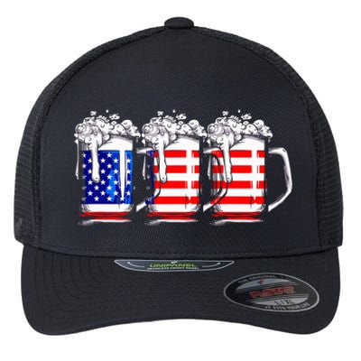 Men American Beer 4th Of July American Flag Flexfit Unipanel Trucker Cap