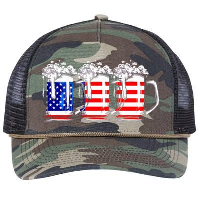 Men American Beer 4th Of July American Flag Retro Rope Trucker Hat Cap