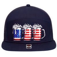 Men American Beer 4th Of July American Flag 7 Panel Mesh Trucker Snapback Hat