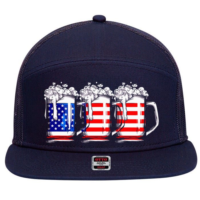 Men American Beer 4th Of July American Flag 7 Panel Mesh Trucker Snapback Hat