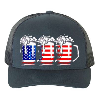 Men American Beer 4th Of July American Flag Yupoong Adult 5-Panel Trucker Hat