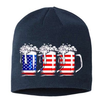 Men American Beer 4th Of July American Flag Sustainable Beanie