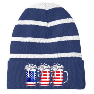 Men American Beer 4th Of July American Flag Striped Beanie with Solid Band