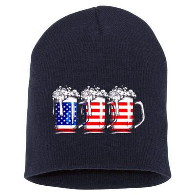 Men American Beer 4th Of July American Flag Short Acrylic Beanie