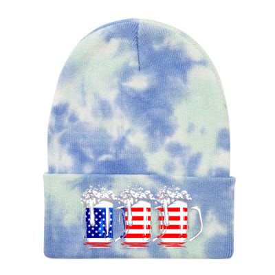 Men American Beer 4th Of July American Flag Tie Dye 12in Knit Beanie