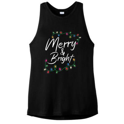 Merry And Bright Christmas Lights Xmas Holiday Family Match Ladies PosiCharge Tri-Blend Wicking Tank